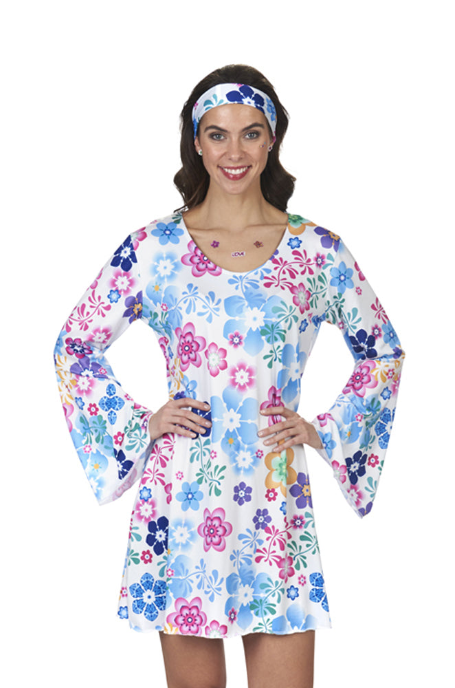 Hippie Kostüm "Lovely" für Damen | Weiß Bunt