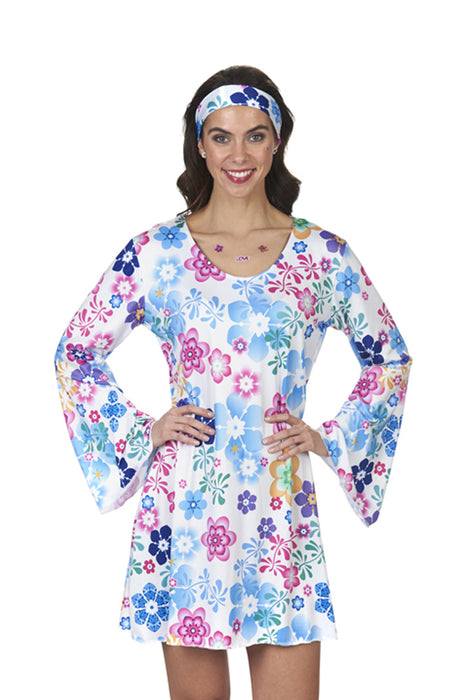 Hippie Kostüm "Lovely" für Damen | Weiß Bunt