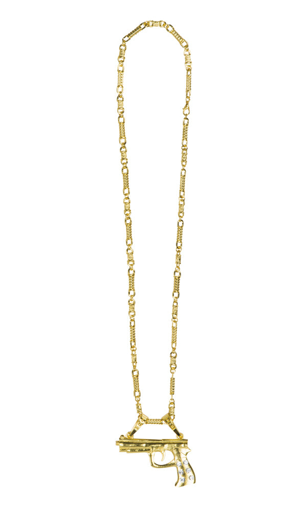 Goldene Halskette Pimp Gun - Pistole mit Strass - Schmuck zum Western Cowboy Kostüm
