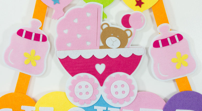 Baby Shower Party Dekoration - XL Wandbild mit Ballons 110 x 56 cm - Rosa