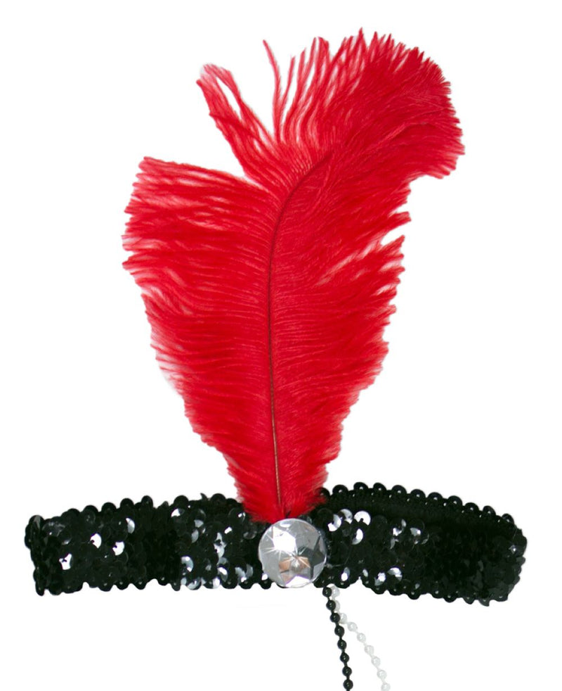 Charleston Feder Stirnband "Kira" - Schwarz Rot