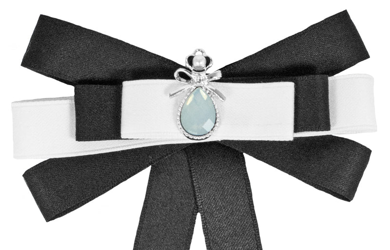 Brosche Barock Schleife mit Krone - Schwarz Weiß