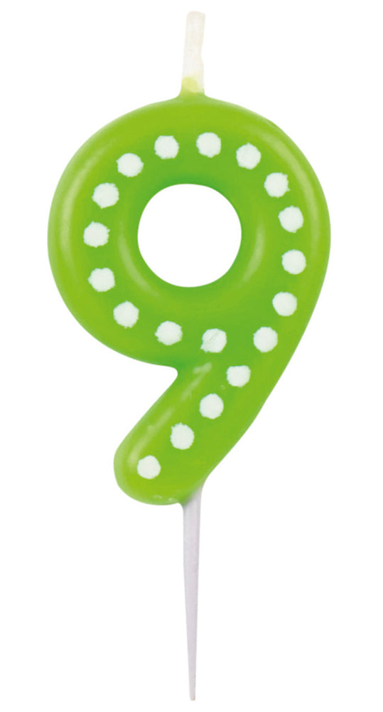 Zahlenkerze mit Punkten 6,5cm | Gr ün # 9