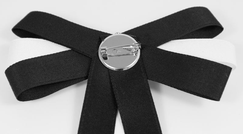 Brosche Barock Schleife mit Krone - Schwarz Weiß
