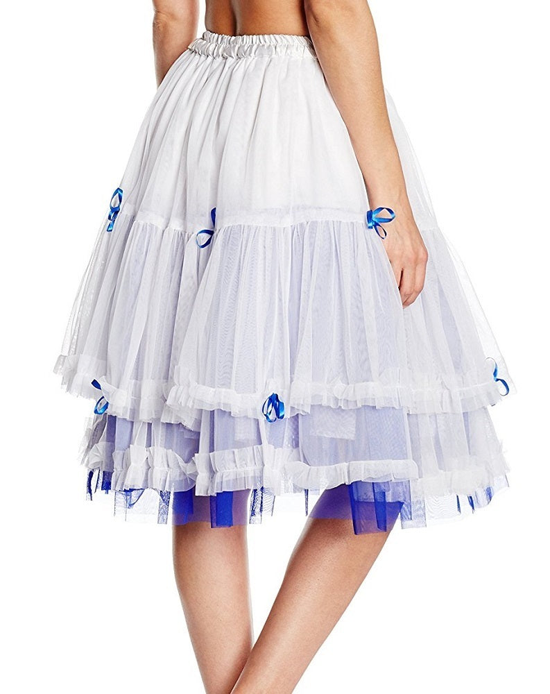 Damen Petticoat Rock in Weiß mit viel Tüll und Satinschleifchen