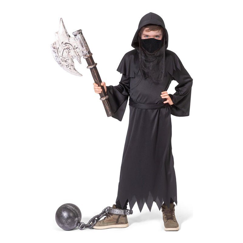 Schwarzer Ghul - Geister Sensenmann Kostüm für Kinder | Halloween Dämon Gespenst Tunika