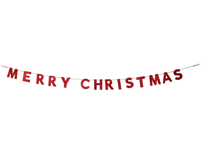Holz Girlande mit Schriftzug "Merry Christmas" 190x10 cm | 12459 - Rot