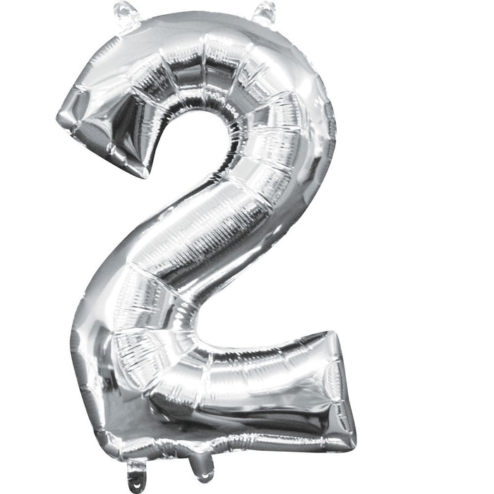 Mini Zahlen Folienballon 35 cm - Silber Zahl 2
