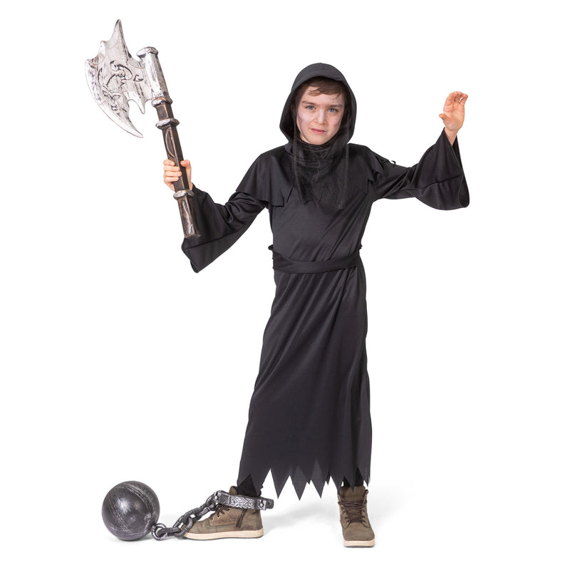 Schwarzer Ghul - Geister Sensenmann Kostüm für Kinder | Halloween Dämon Gespenst Tunika