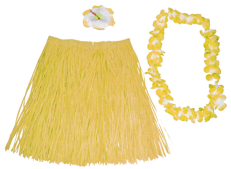 Hawaii Kostüm Set Flower 3-tlg. - Rocklänge 60 cm - Gelb
