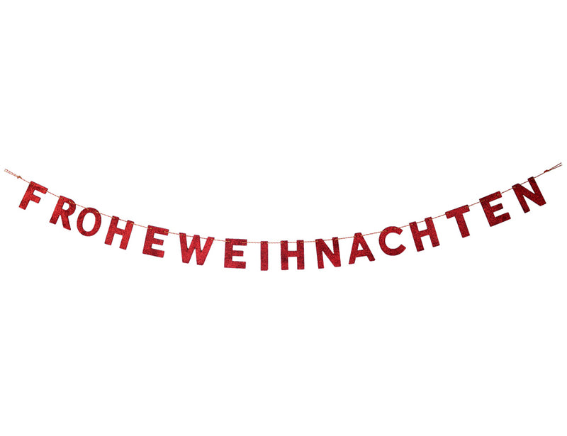 Holz Girlande mit Schriftzug "Frohe Weihnachten" 190x10 cm | 12458 - Rot