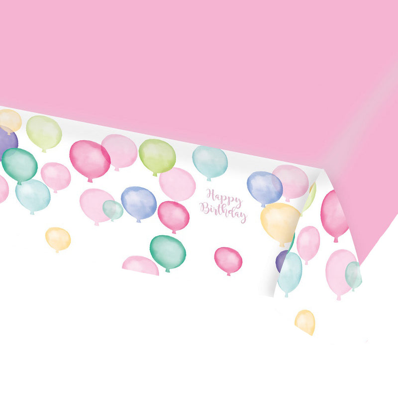 "Happy Birthday Pastell" Tischdecke mit Ballons im Aquarell Look - 175x115 cm