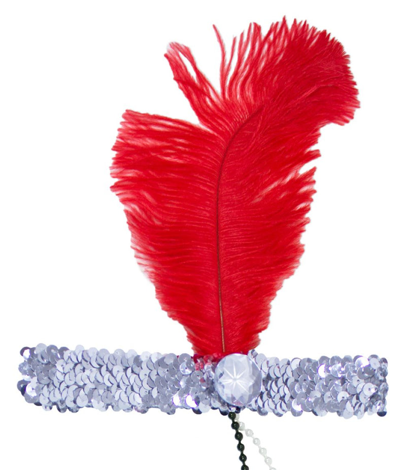 Charleston Feder Stirnband "Kira" - Silber Rot