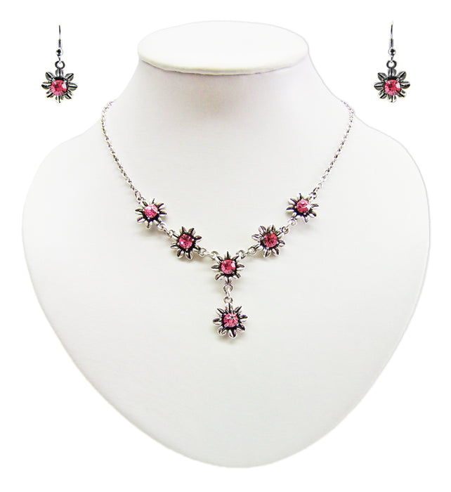Blumen Collier mit Ohrhängern - Rosa