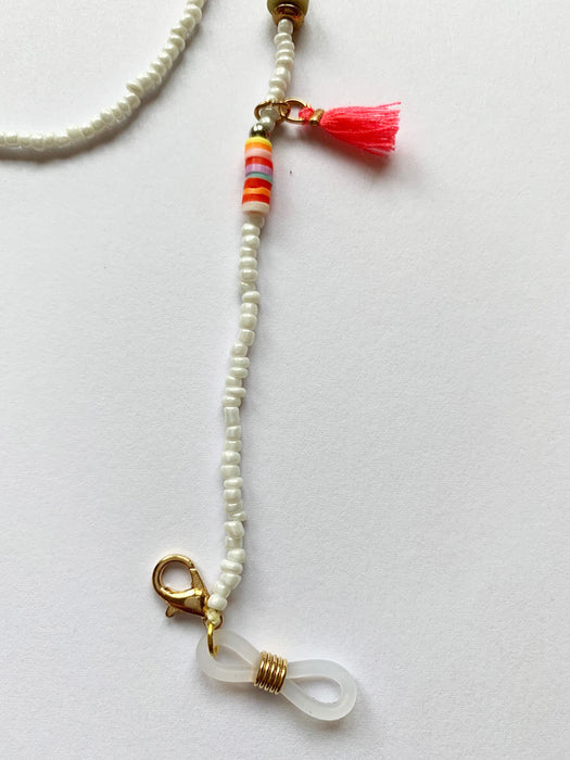 Verspielte Fashion Brillenkette Maskenkette Boho Südsee - Weiß