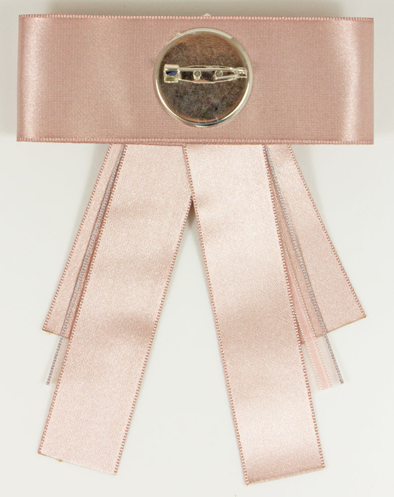 Brosche Barock Schleife mit Streifen und Schmuckstein - Rosa
