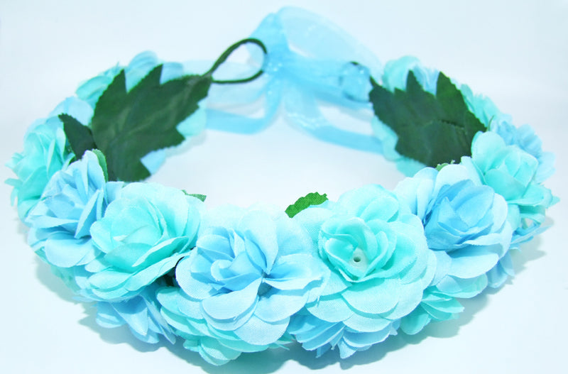 Blumenkranz zum binden mit Rosen - Hellblau Türkis