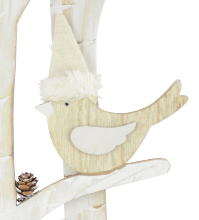 Winterbaum mit Hirsch und Vögeln | Weiß 60cm