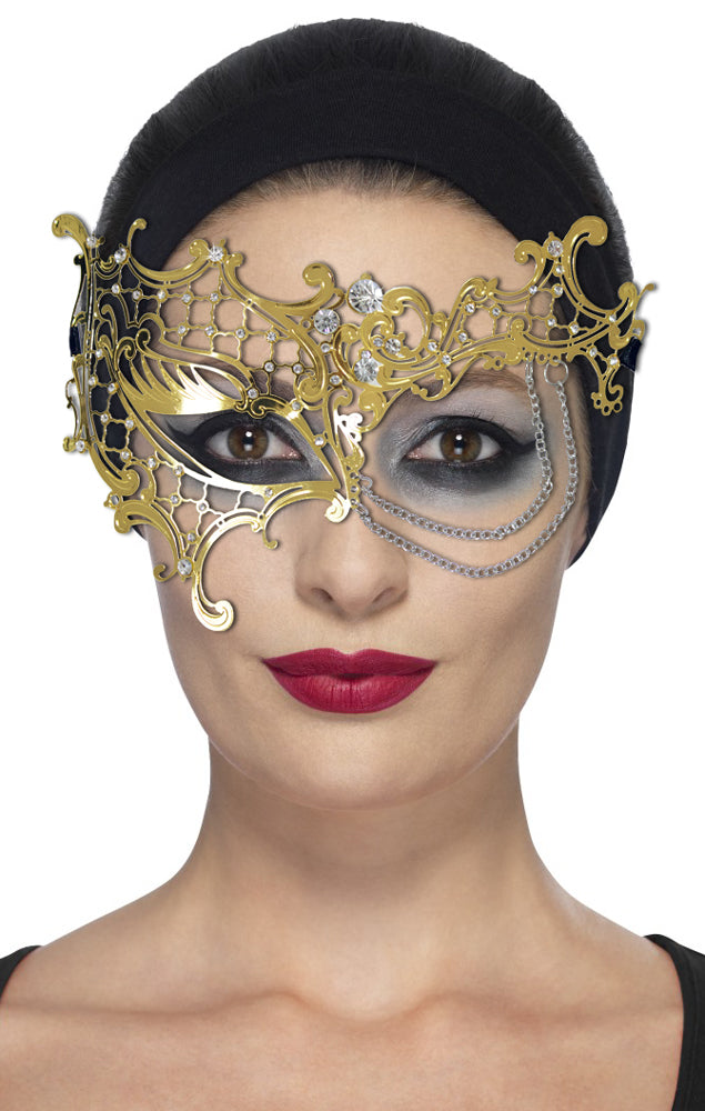 Halb Augenmaske Electra - Gold mit Strass und Kettchen