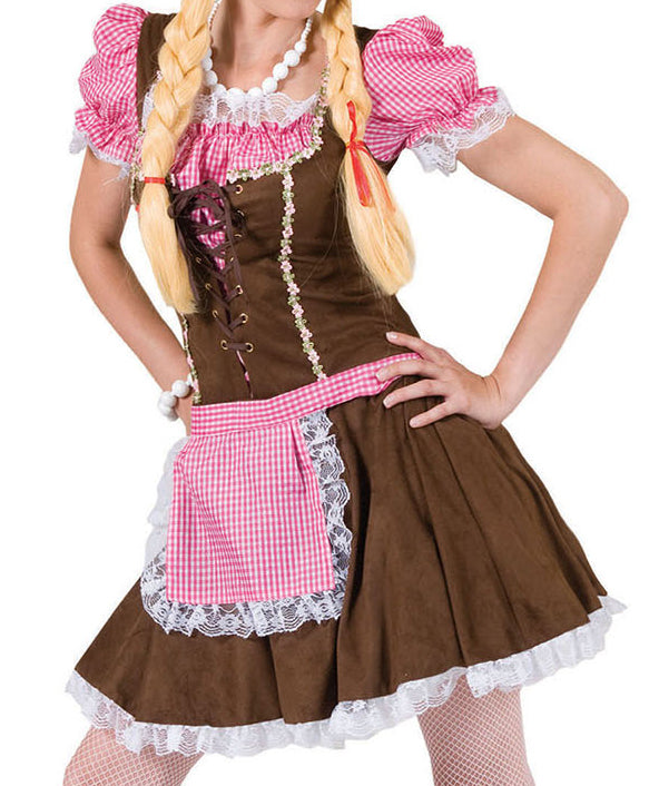 Dirndl Kleid - Tirolerin Oktoberfest Kostüm für Damen - Braun Rosa