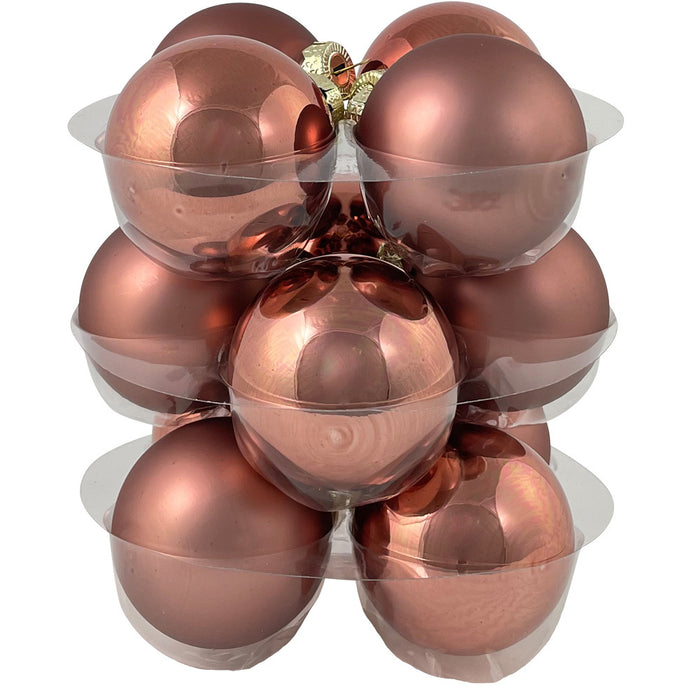 Riffelmacher Glas Weihnachtskugeln im Koffer 26258 | 24 Stück | Ø 6 cm - Karamellbraun