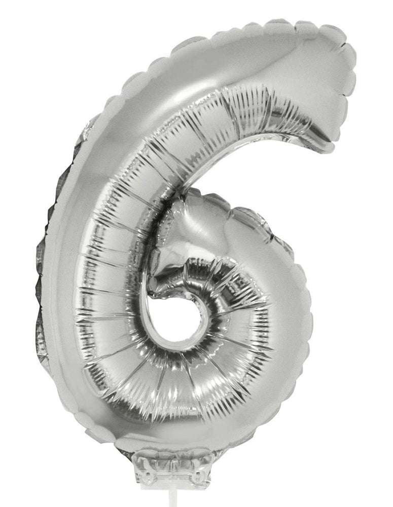 Zahlen Folienballon 41 cm mit Stab - Silber | Dekoration Geburtstag Jahrestag