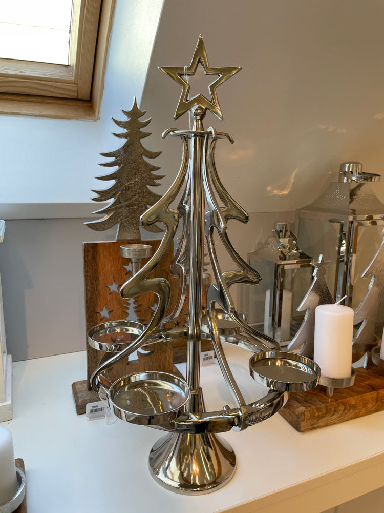Riffelmacher Kerzenständer Weihnachtsbaum - Silber 32 x 56 cm | 24171 - Adventsdekoration