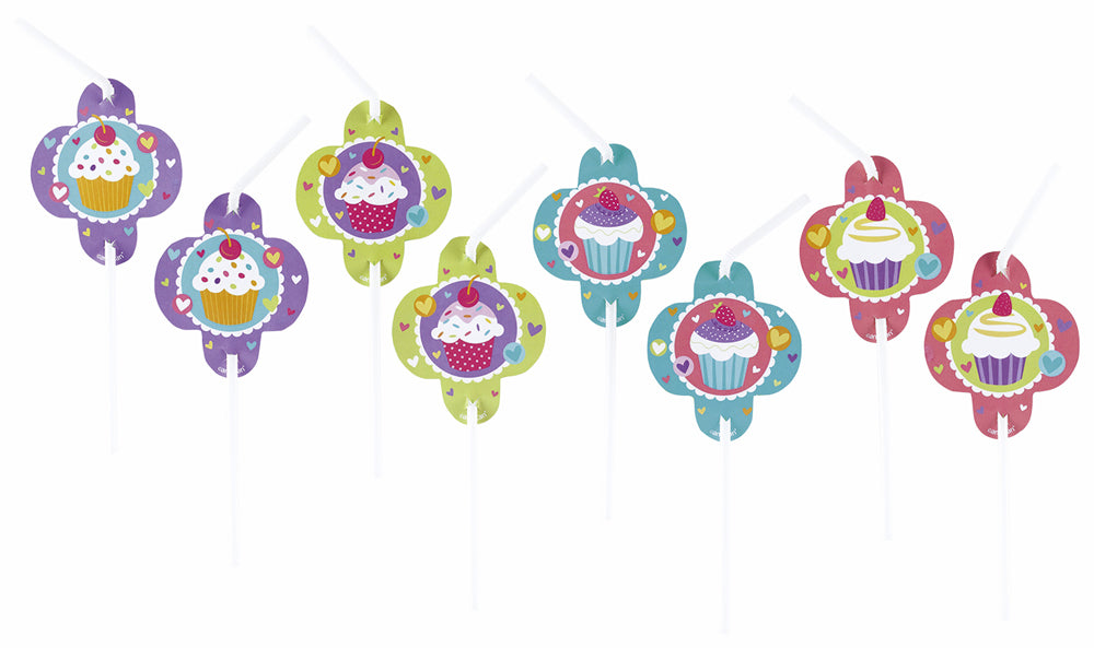 Cupcake Party Dekorations Artikel - 8 Trinkhalme