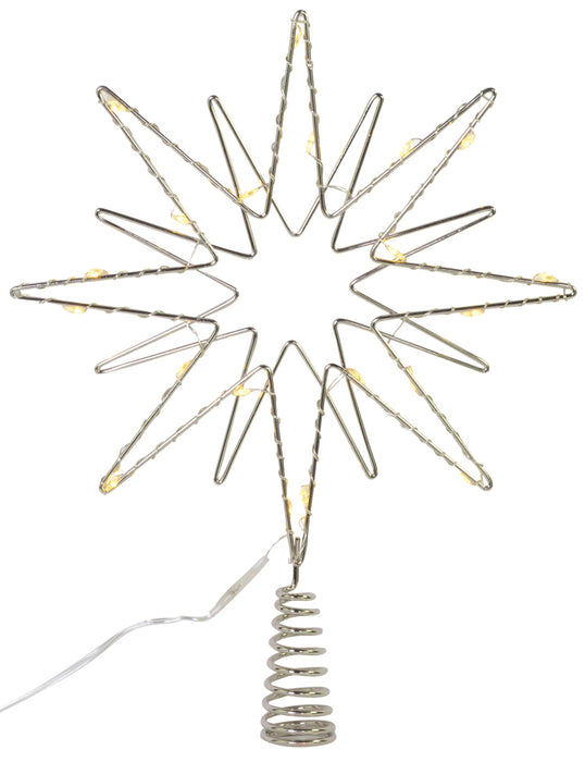 Riffelmacher Baumspitze Doppelstern mit LED Beleuchtung 17758 | Silber 20 x 26 cm