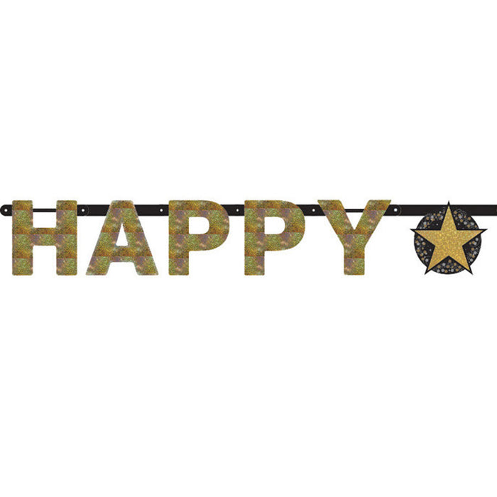 Amscan "Sparkling Celebration" Girlande Happy Birthday 213 x 16,2 cm Schwarz Gold - 9901179 | Partyd