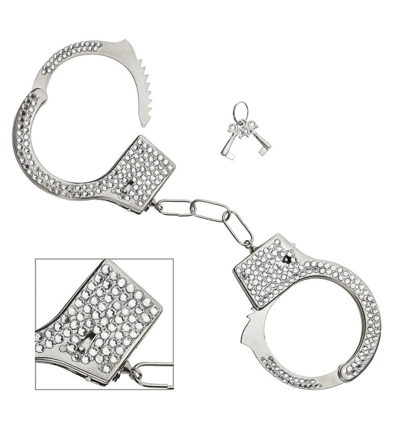 Metall Strass Handschellen mit Schlüssel | Silber
