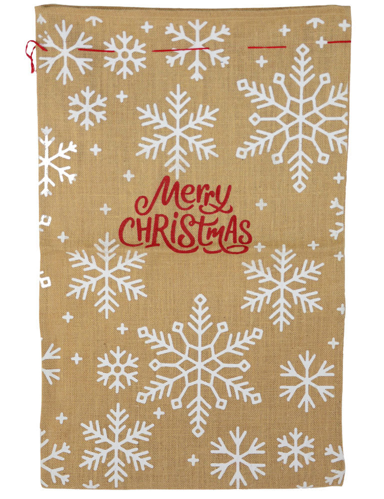 Jutesack Nikolaussack "Merry Christmas" mit Schneeflocken 80 x 50 cm | 19264