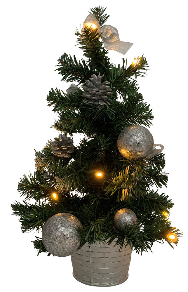 Geschmückter Weihnachtsbaum mit 20er LED Lichterkette - 50cm | 20258 - Silber