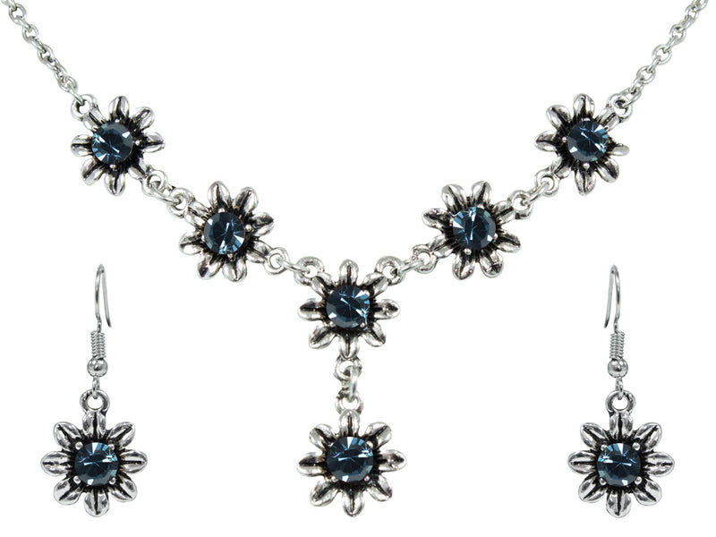 Blumen Collier mit Ohrhängern - Ozeanblau