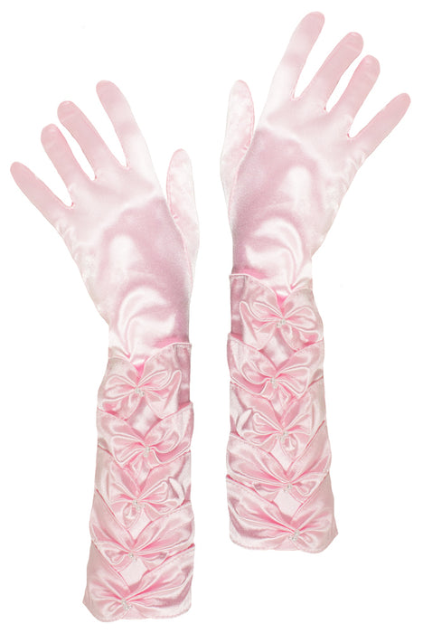 Prinzessin Handschuhe mit Raffung und Perlen - Rosa