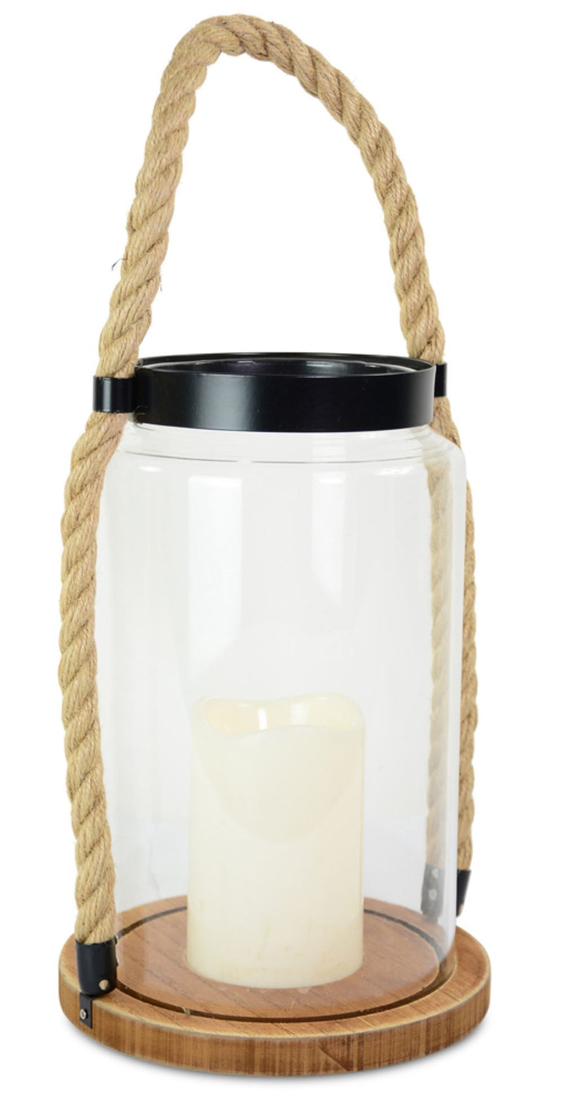 Riffelmacher LED Glaslaterne mit Kordel und Holzsockel 20914 - 18x40 cm