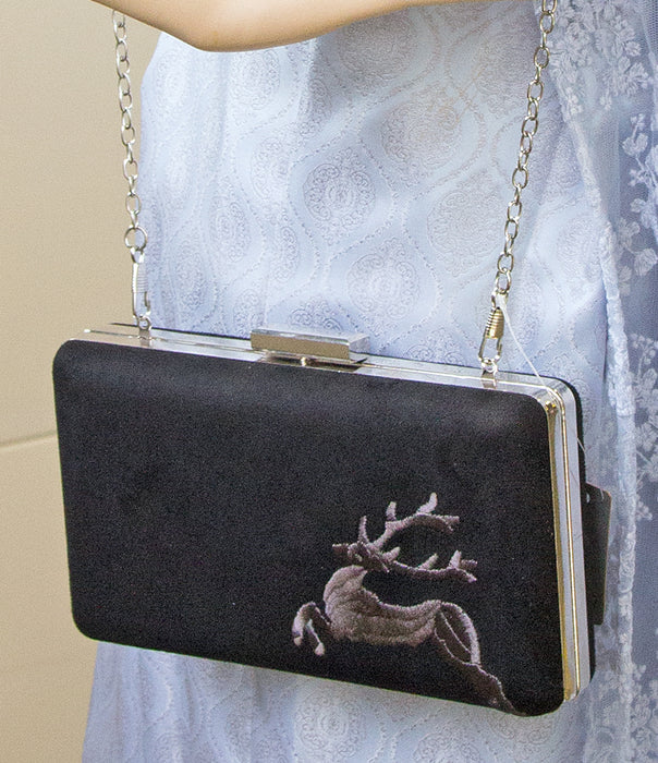 Handtasche mit Hirschstickerei | Clutch Rot
