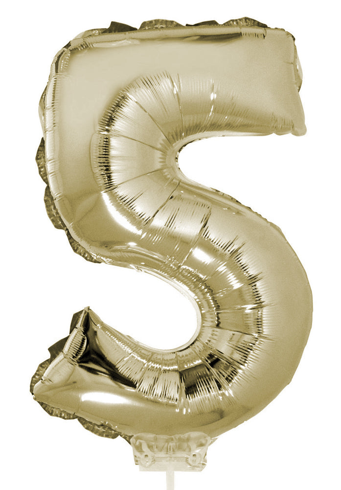 Zahlen Folienballon 41 cm mit Stab - Champagner Zahl 5