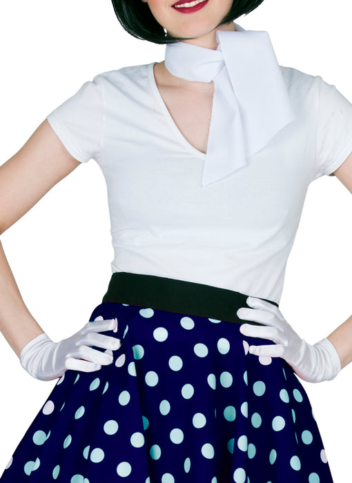 Fifties Punkte Tellerrock für Damen mit Halstuch | Blau Weiß