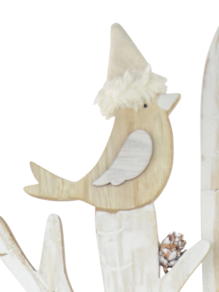 Winterbaum mit Hirsch und Vögeln | Weiß 60cm