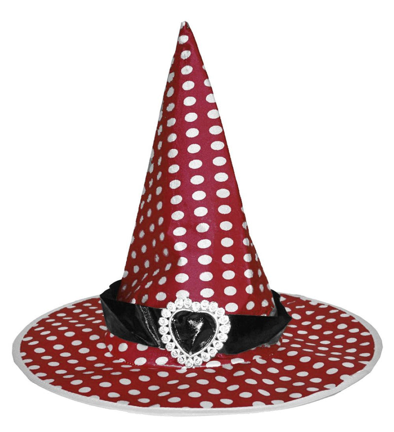 Hexenhut "Speckles" mit Herzschnalle und Punkten | Rot