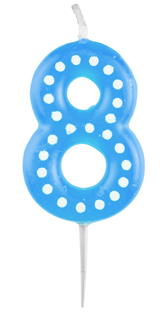 Zahlenkerze mit Punkten 6,5cm | Blau # 8