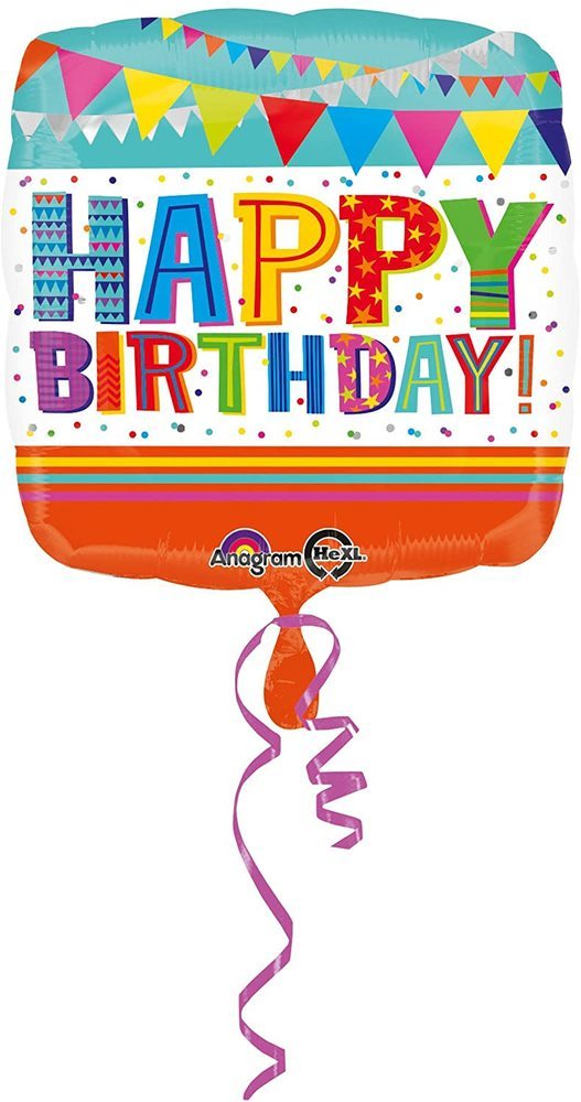 ABC18 Eckig Folienballon "Happy Birthday" Bunt | Ø 43 cm