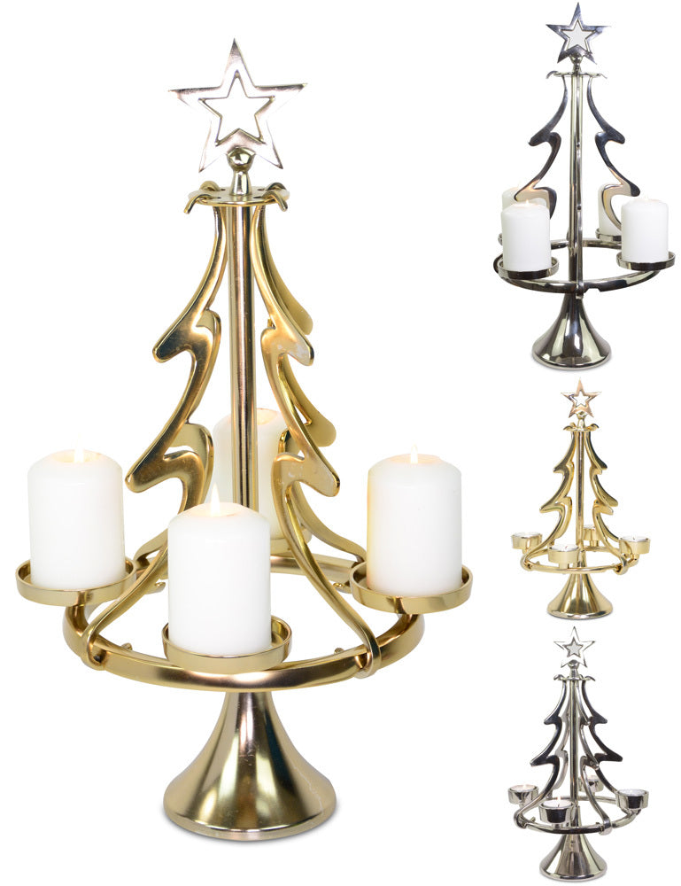 Weihnachtsdekoration Kerzenhalter Weihnachtsbaum Christbaum | Silber / Gold - Adventskranz Teelichter