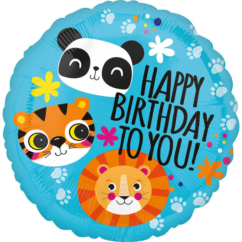 ABC18 Folienballon "Happy Birthday" Löwe Tiger Panda | Ø 43 cm
