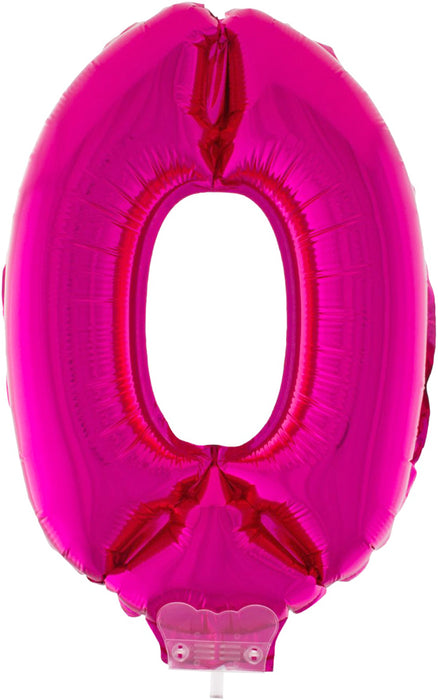 Zahlen Folienballon 41 cm mit Stab - Pink Zahl 0