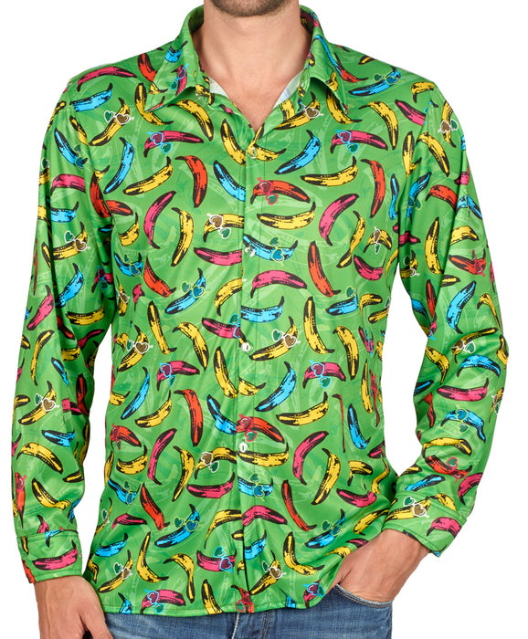 Pop Banana Retro Hippie Hemd für Herren | Grün