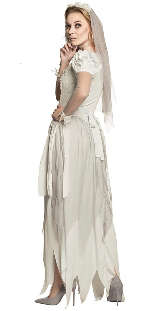 Geister Zombie Braut Kostüm für Damen - Weiß / Hellgrau
