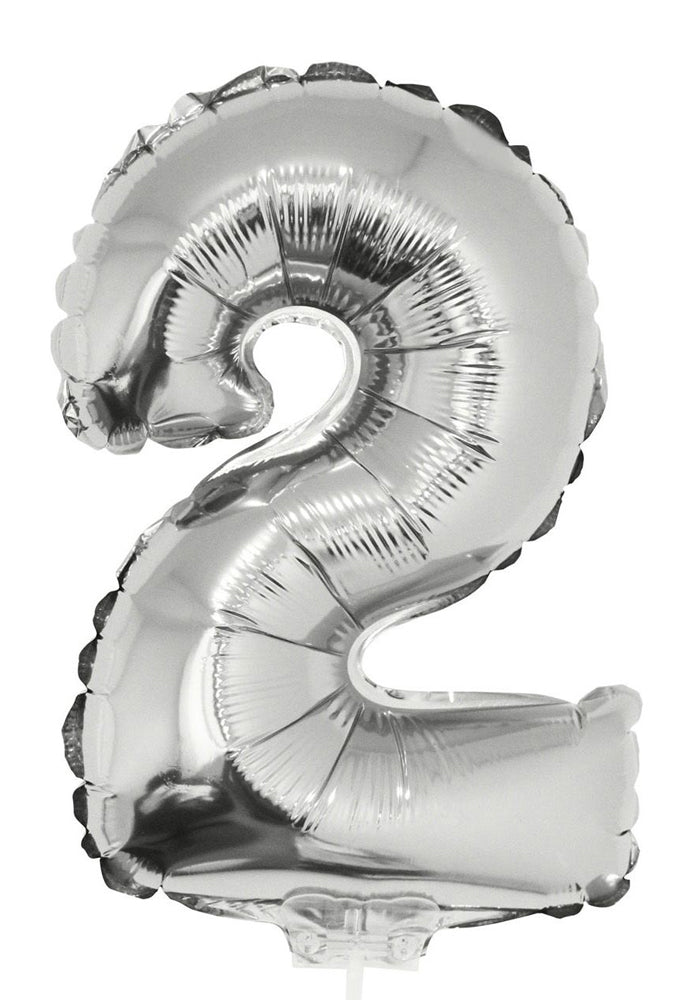 Zahlen Folienballon 41 cm mit Stab - Silber | Dekoration Geburtstag Jahrestag