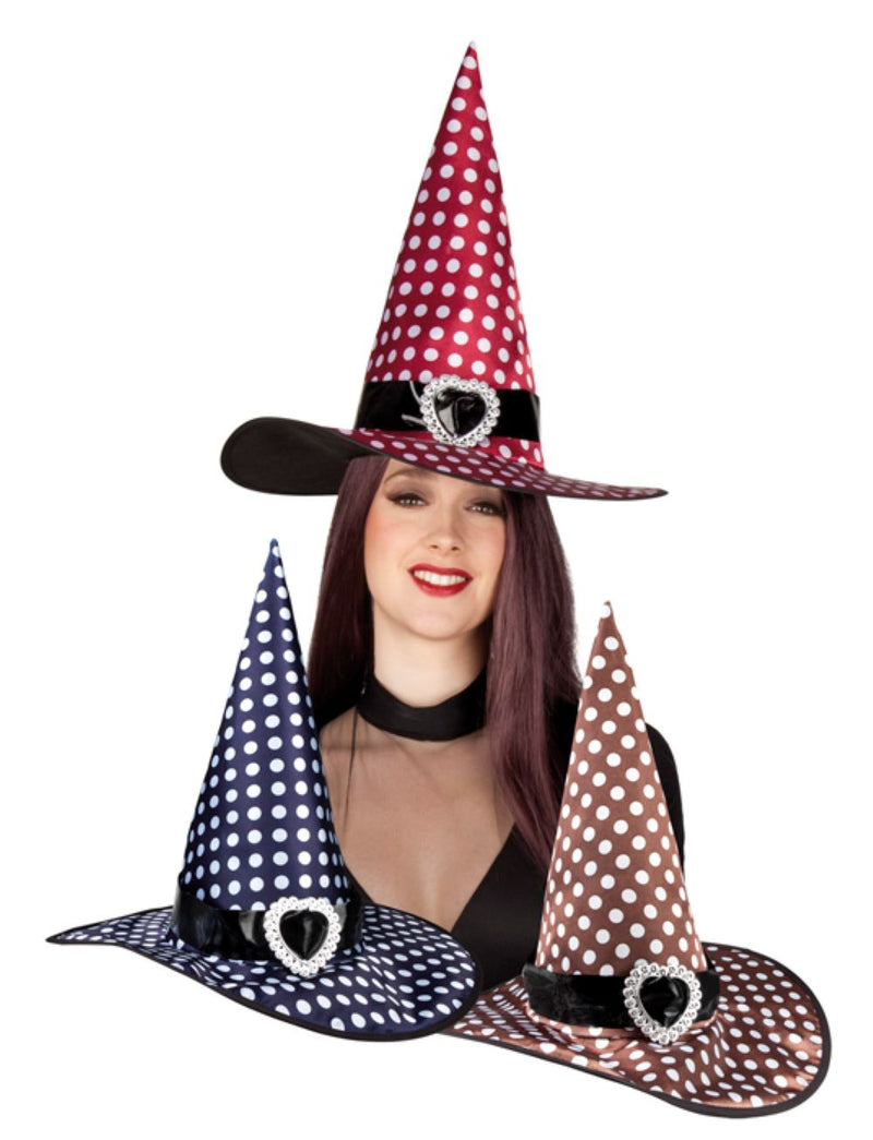 Hexenhut "Speckles" mit Herzschnalle und Punkten | Rot